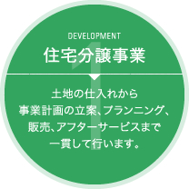 【DEVELOPMENT 住宅分譲事業】土地の仕入れから事業計画の立案、プランニング、販売、アフターサービスまで一貫して行います。